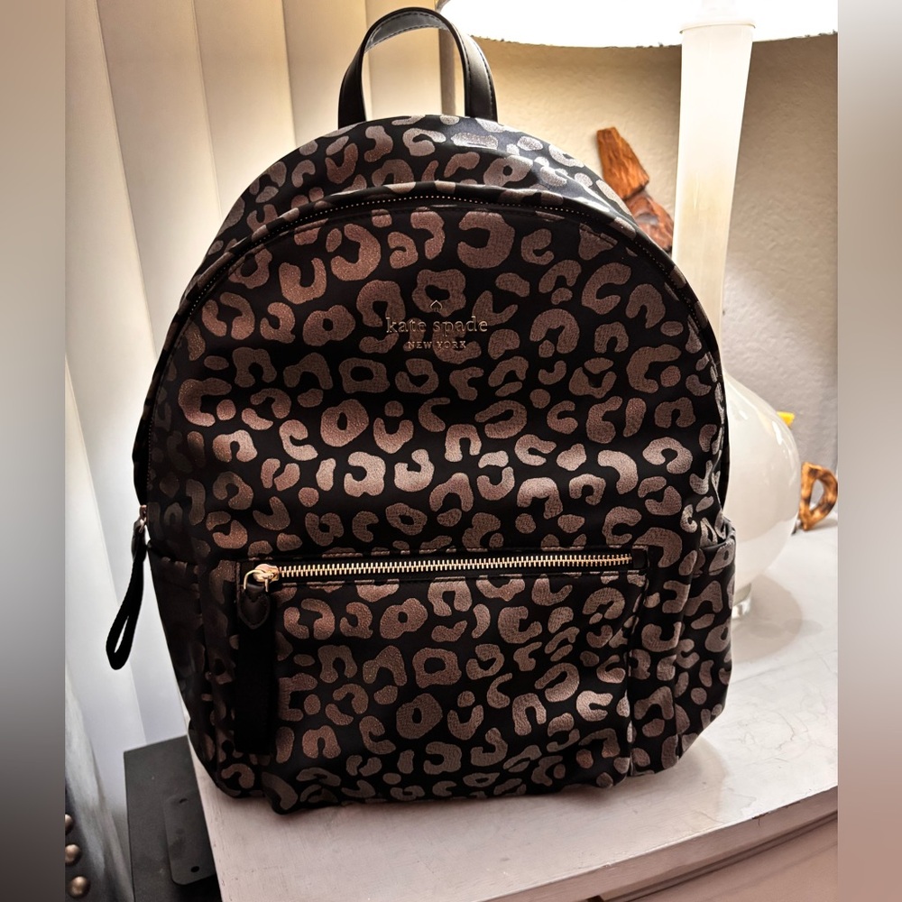 Kate Spade Black and silver shine Leopard Print Backpack